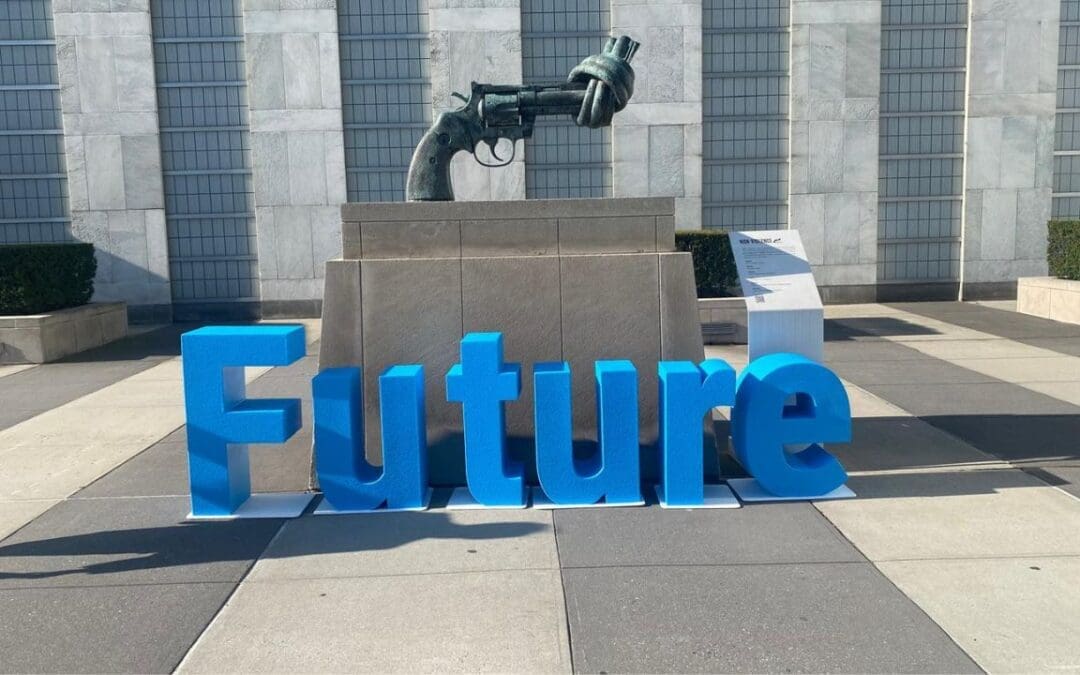 Photo of Knotted Gun outside the United Nations in NYC.